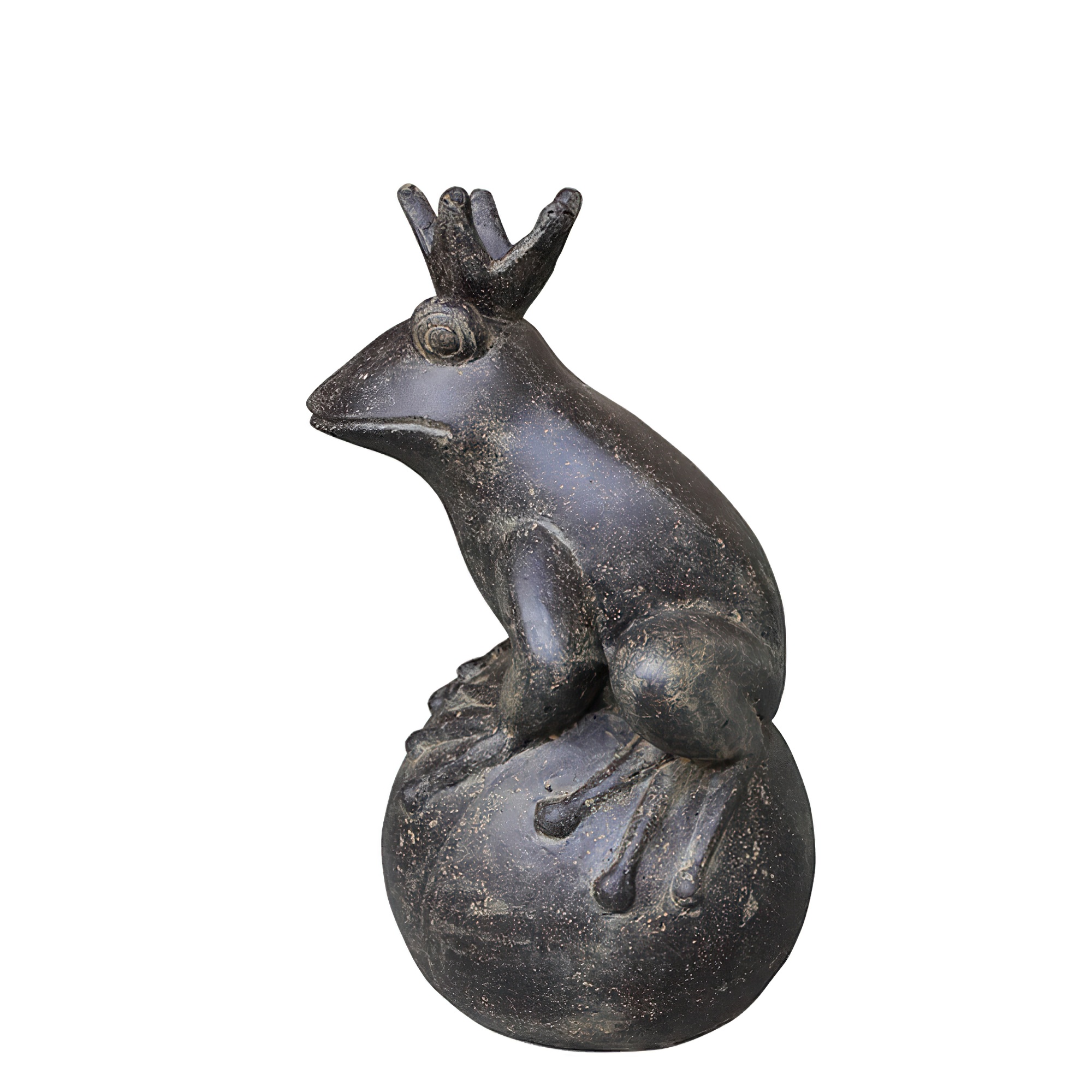Fonte de pierre Grenouille avec couronne sur boule comme figure de gargouille - Siska