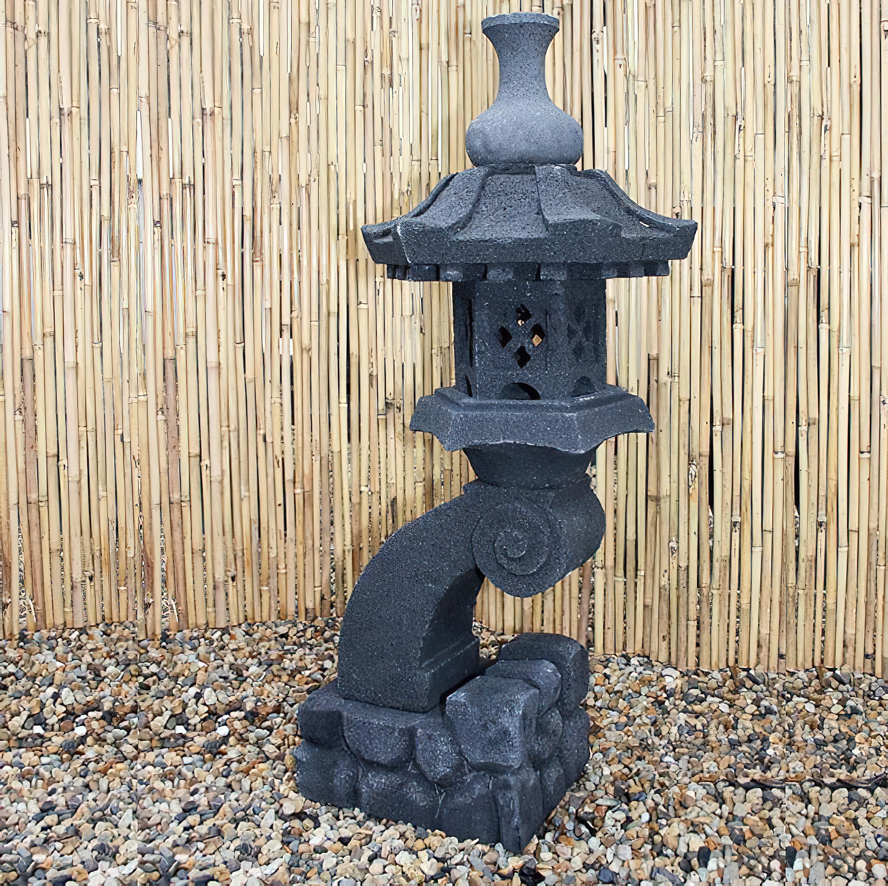Lanterne japonaise noire en pierre de lave / 90 cm