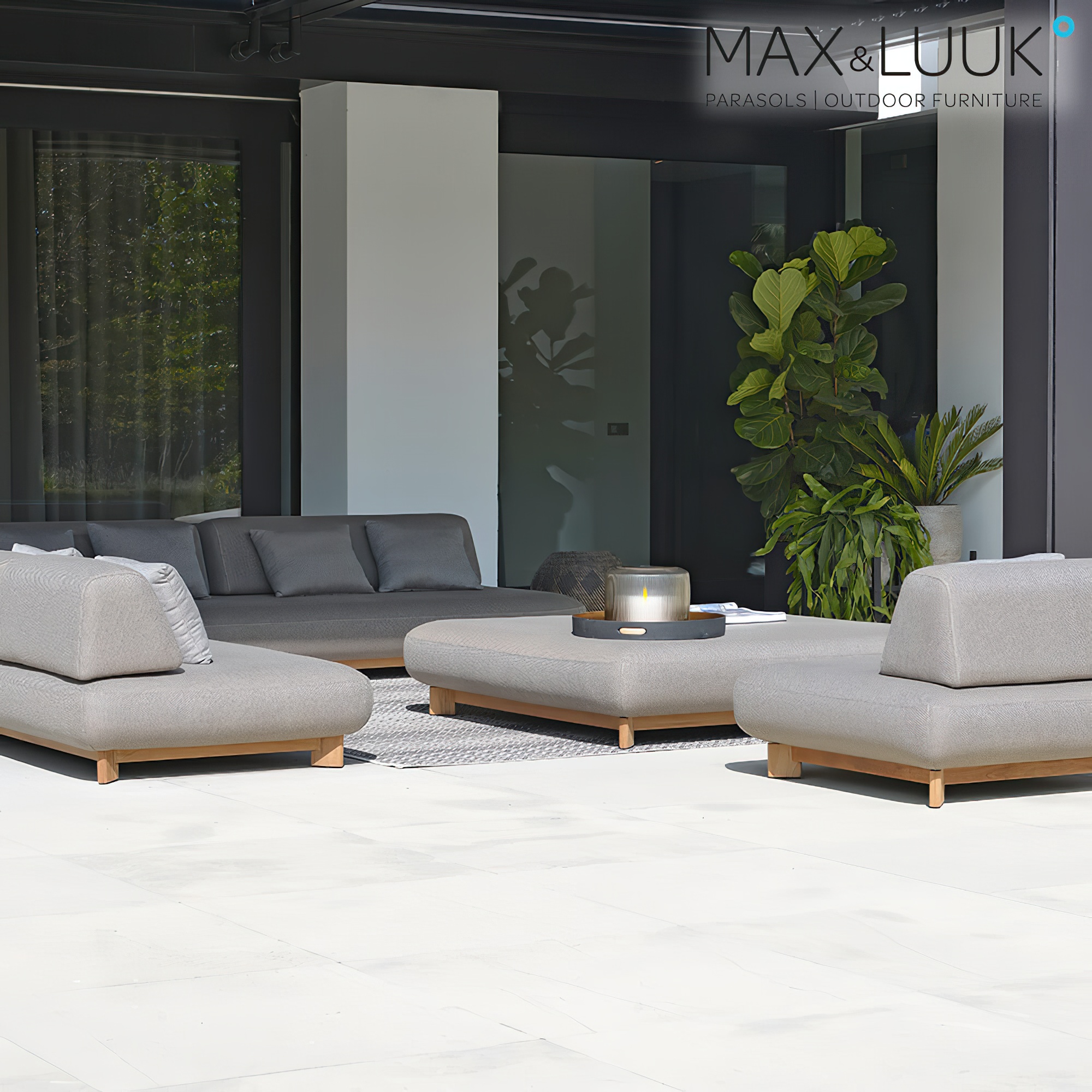 Lounge brun 4 places avec structure en teck de Max & Luuk - Liam Loungebank / sans housse de protection