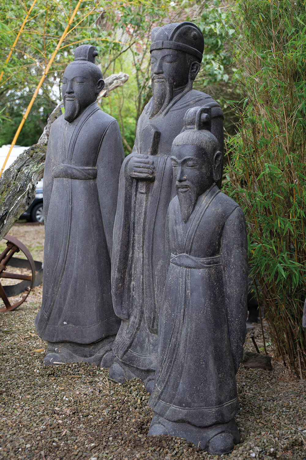 Statuette de jardin de guerrier samouraï debout en pierre - Bambang