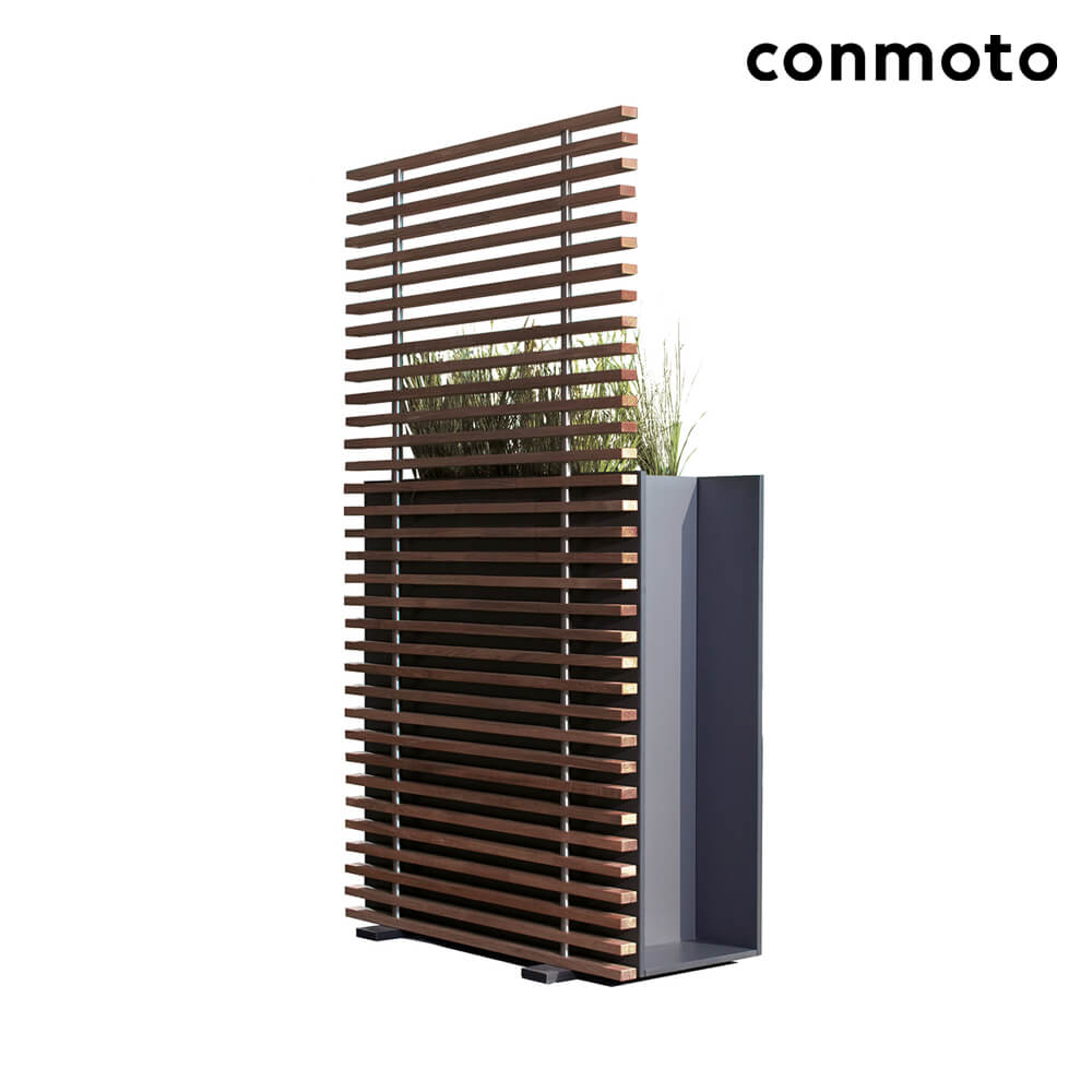 Jardinière HPL anthracite avec treillis en bois - Sotomon avec treillis / 75cm de large / avec roulettes