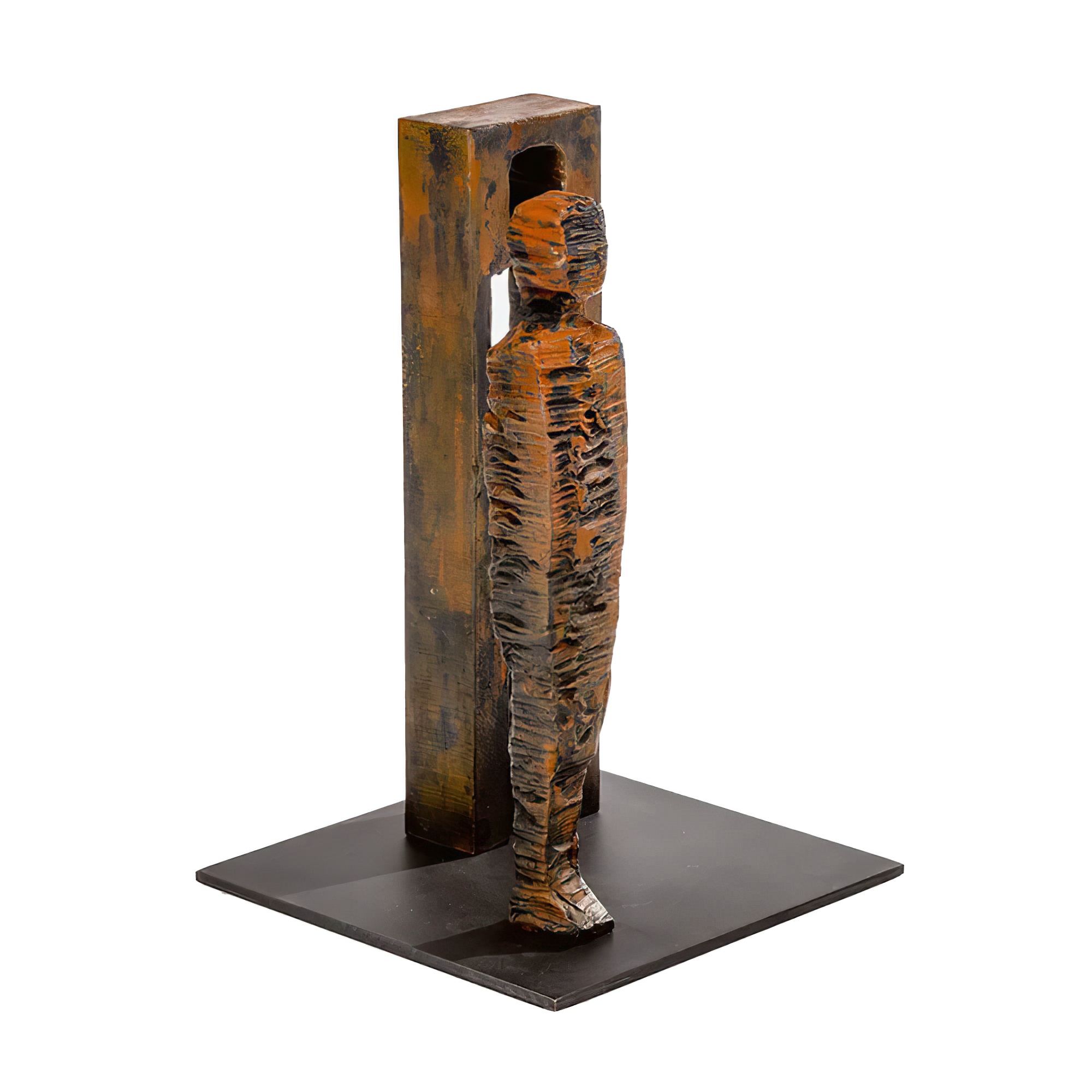 Figure masculine abstraite en bronze de la main de l'artiste - cube, homme