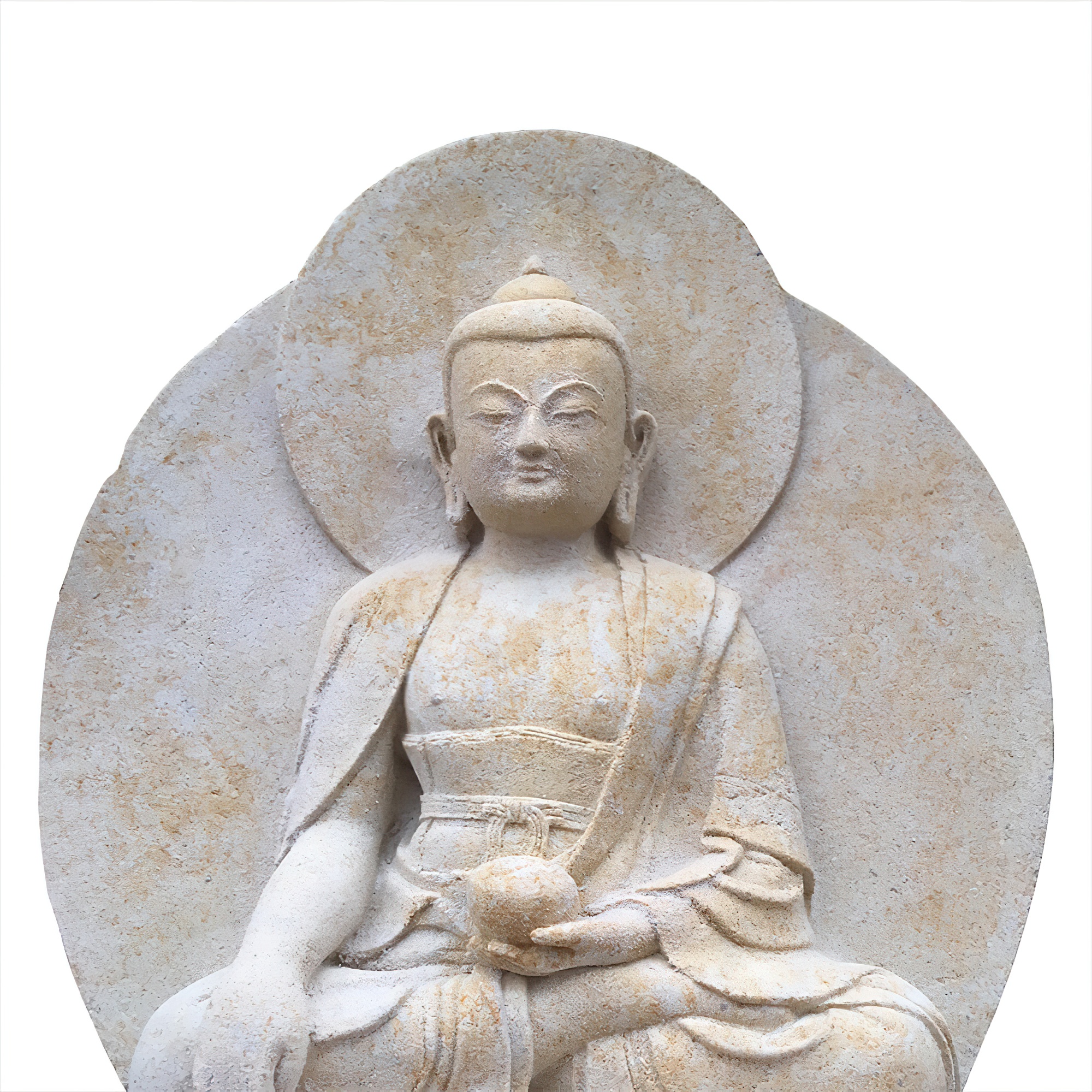 Petit Bouddha assis en fonte de pierre - Raivata / Portland Blanc