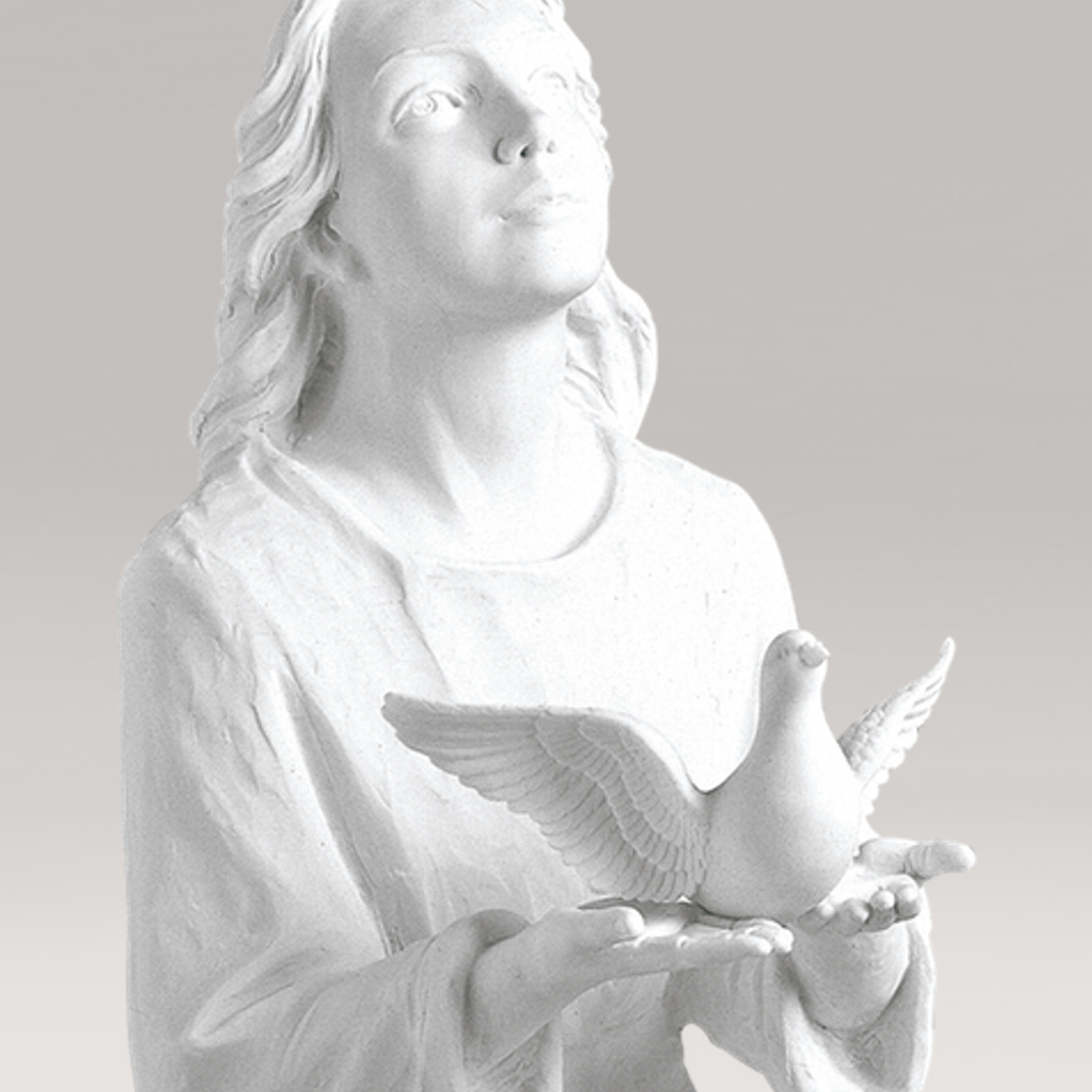 Statuette de jardin agenouillée - Madone avec colombe - Coulée en marbre - Madonna Columba