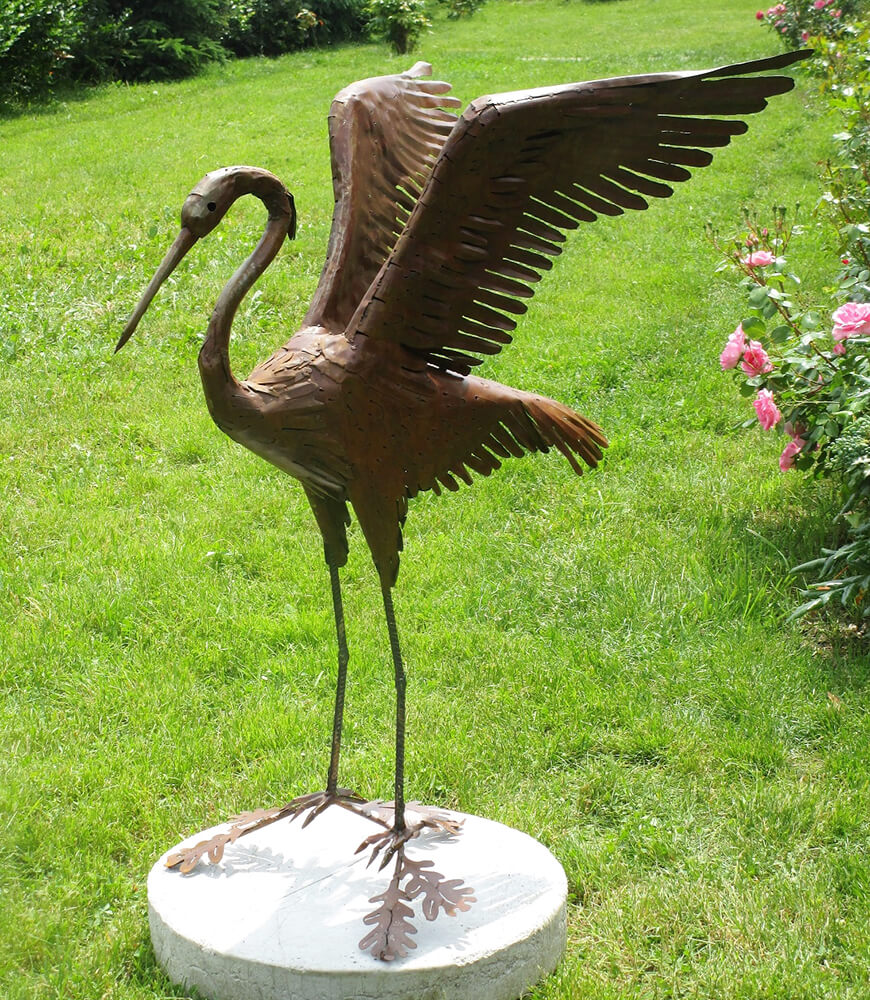 Sculpture de jardin en acier inoxydable Héron aux larges ailes - Agamia / Acier - Grille