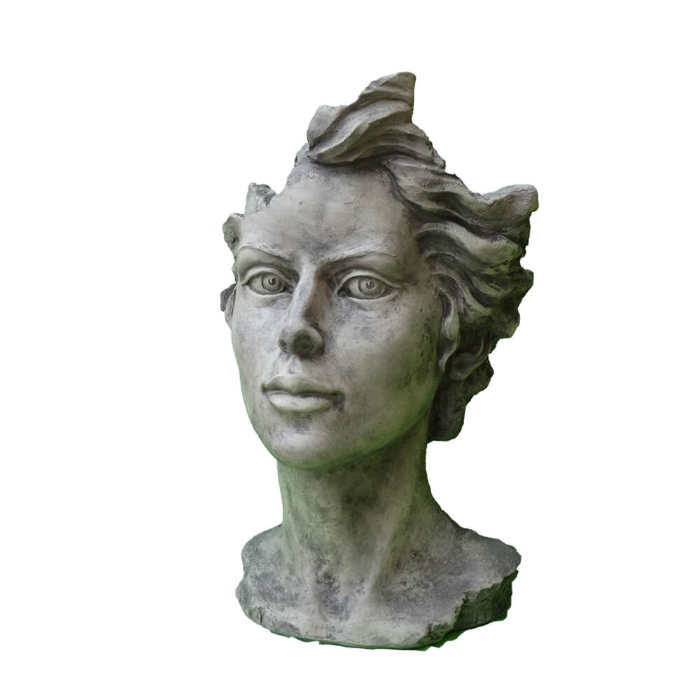 Buste de jardin moderne avec visage de femme en pierre - Calibri / rouille