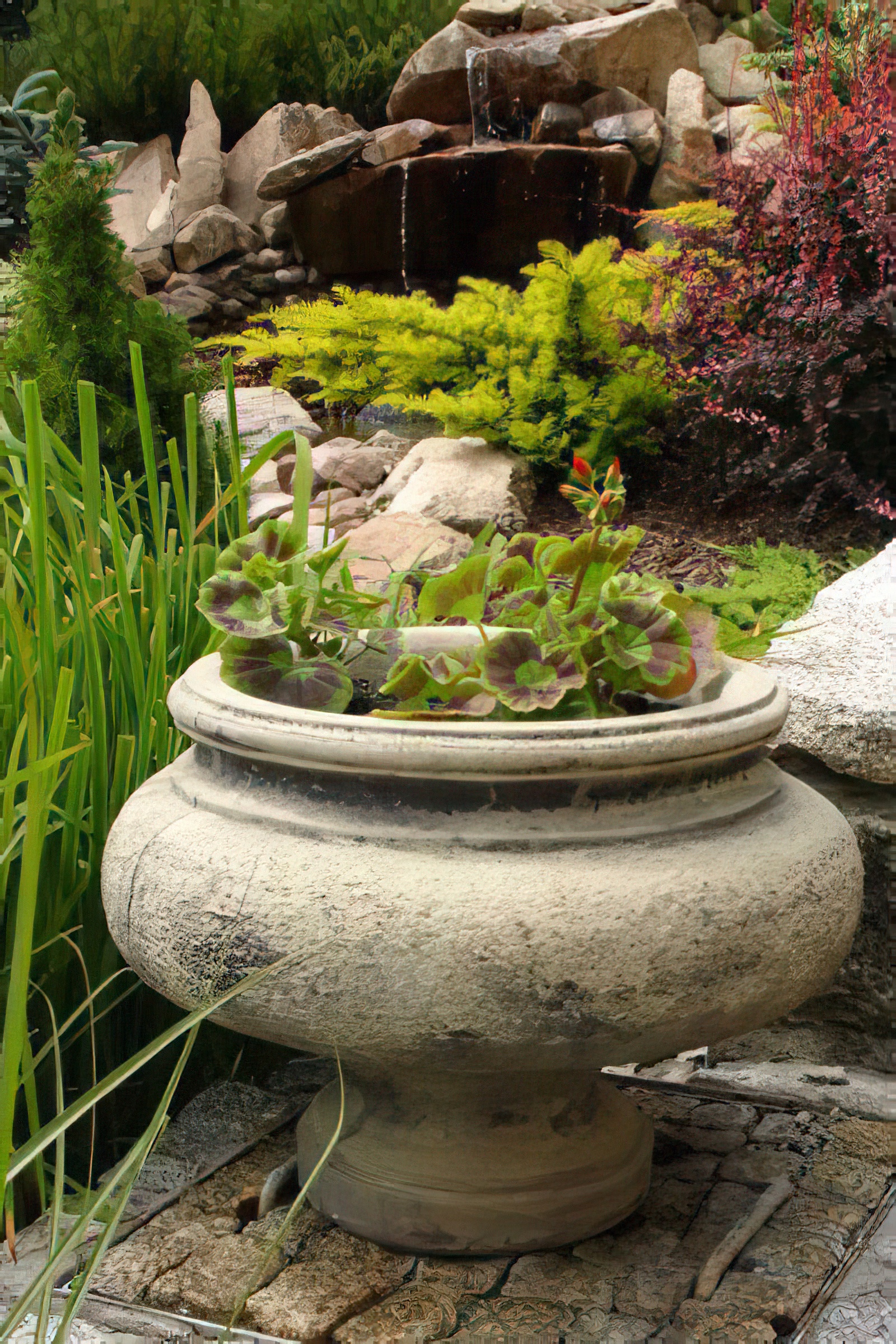 Amphore de jardin gris antique en fonte de pierre - Amphore Piva