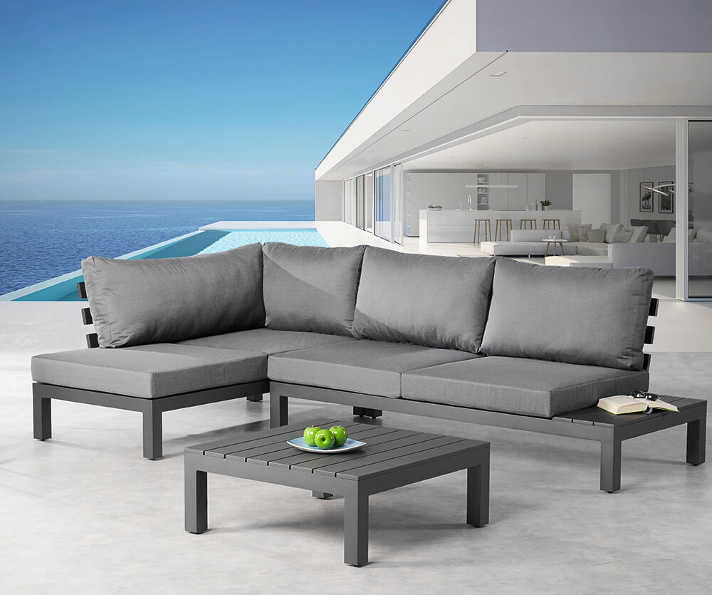 Anthracite Ensemble de salon avec canapé d'angle et table - Coin salon Sunan