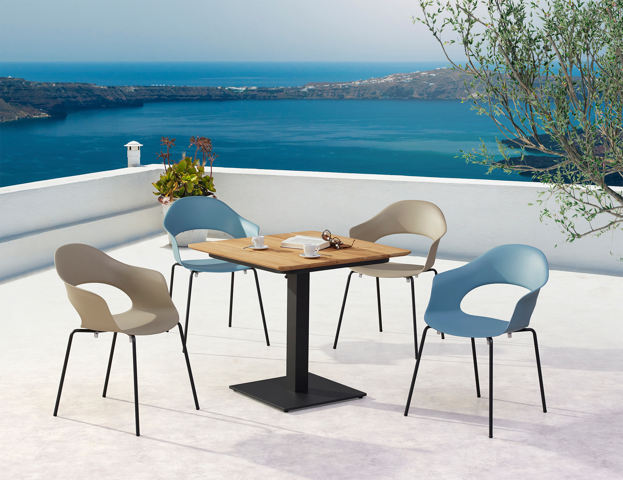 Ensemble de meubles contemporains 4 places avec table carrée - Rumino / Chaises Vert