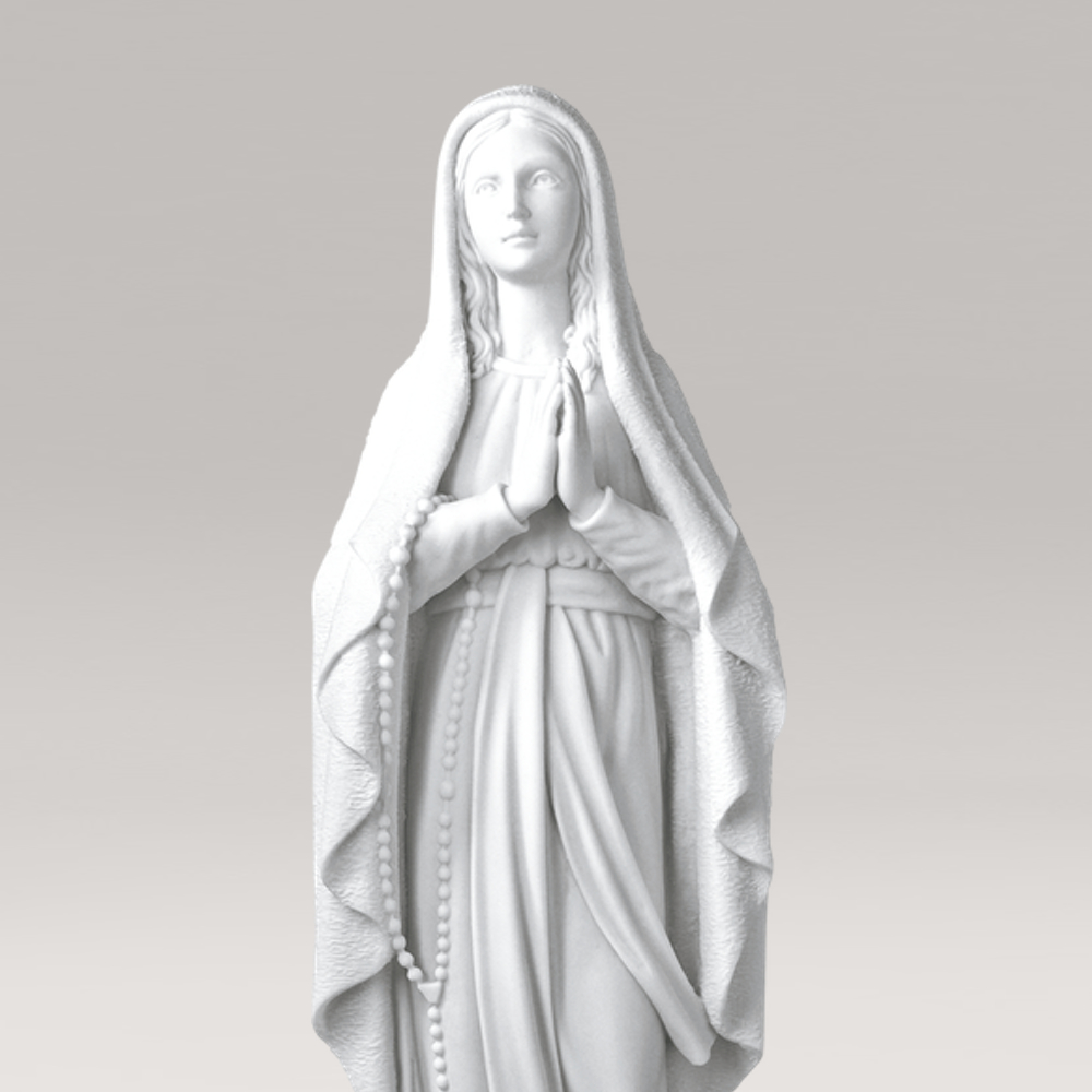 Sculpture de jardin Vierge Marie en prière en fonte de marbre - Maria Catena / 39x11x11cm (hxlxp)