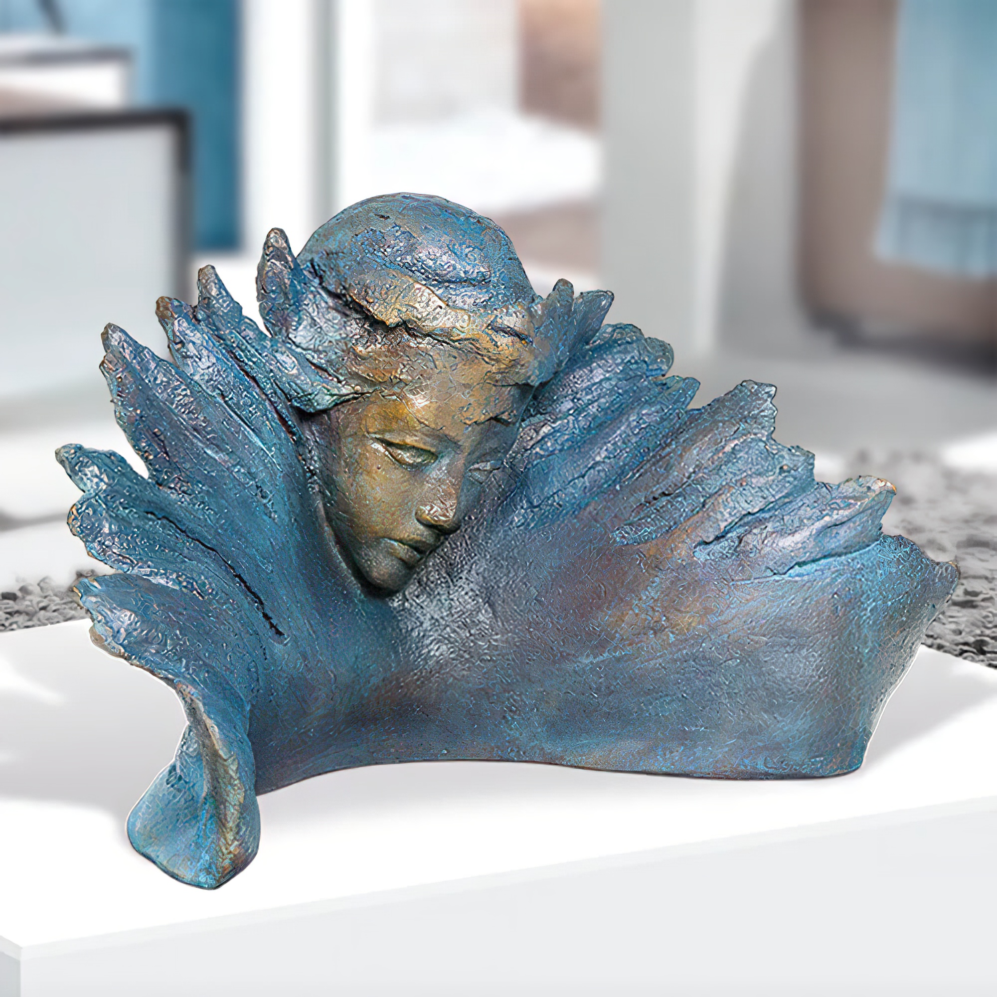 Sculpture en bronze stylée Lever de soleil multicolore - Jour et nuit