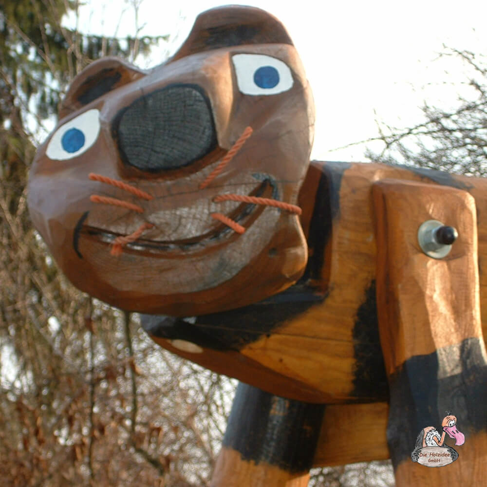 Balançoire pour petits enfants en troncs de robinier, aspect tigre - Die Holzidee - Tiger Schaukel