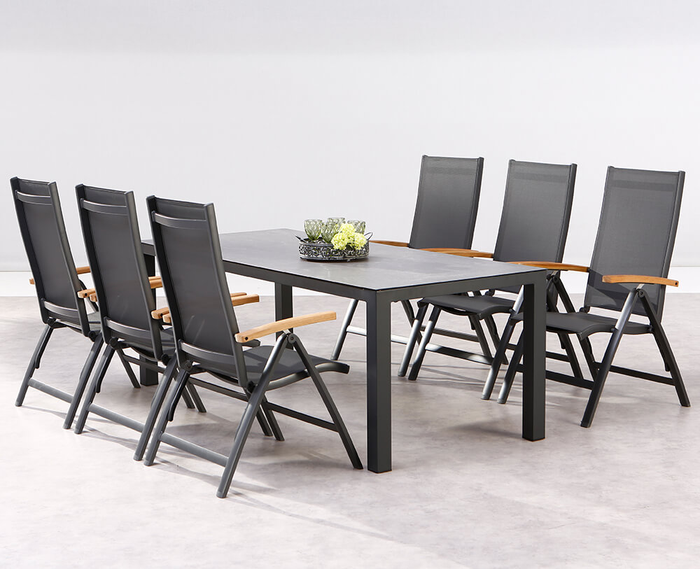 Ensemble de jardin robuste 6 pièces avec Ergotex - Ensemble de meubles Spirabilis / Anthracite
