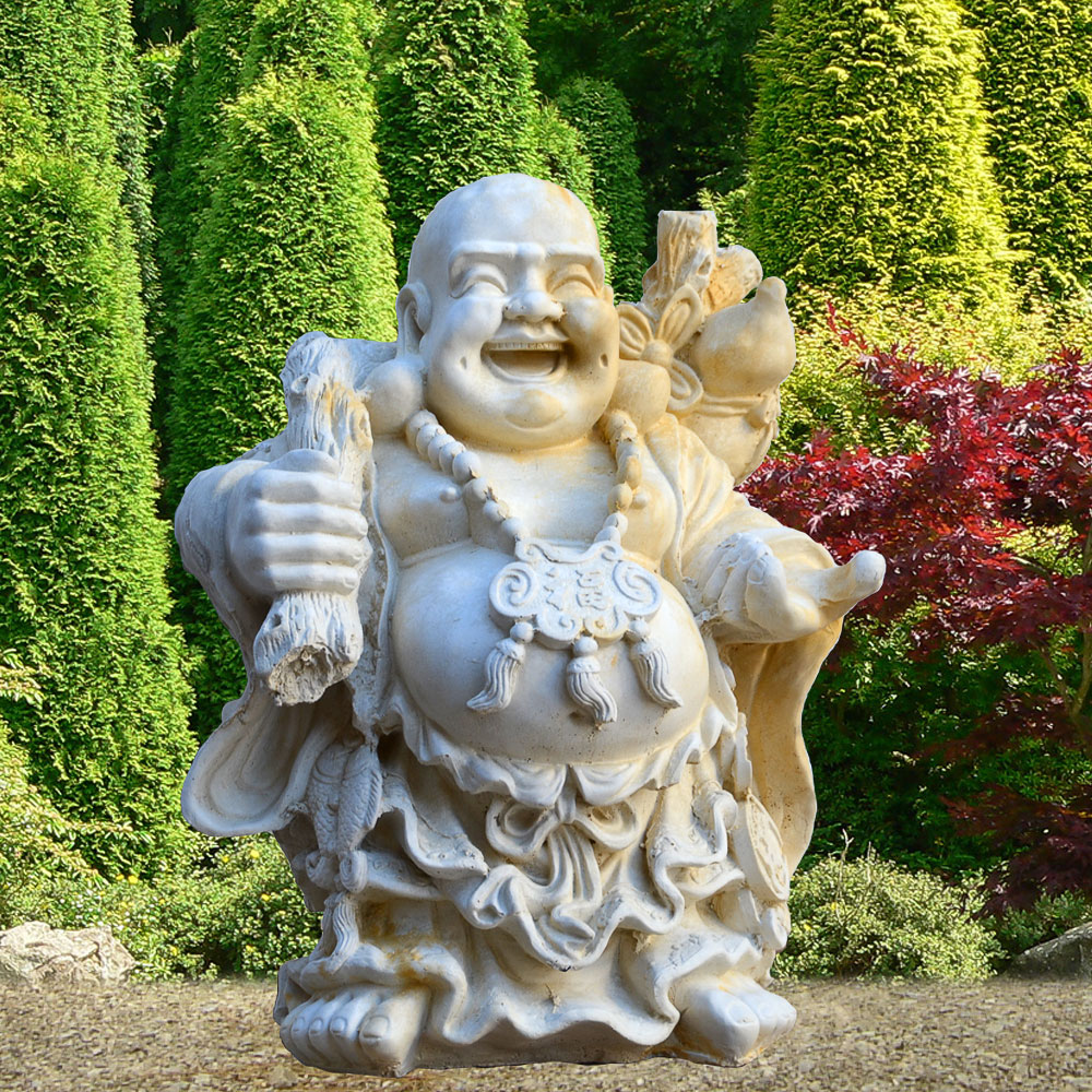 Bouddha rieur sculpture en pierre - Vairocana / Gris antique