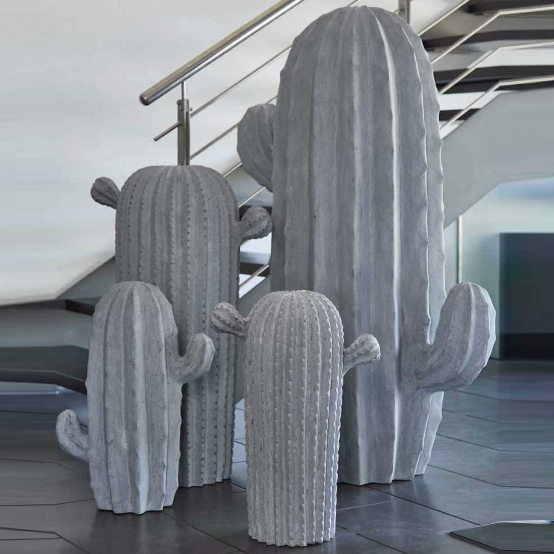 Cactus de décoration de jardin en polystone aspect ciment - Tremosine / 136x93x50cm