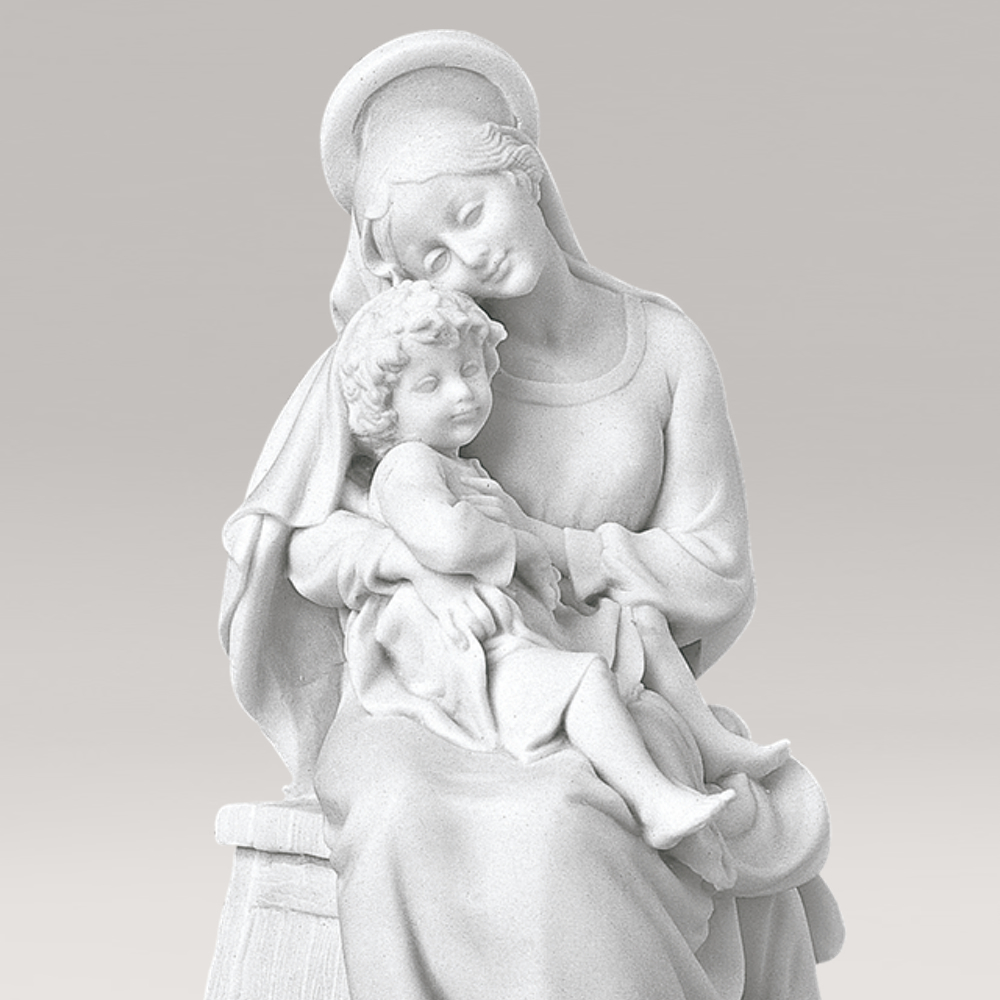 Statue de jardin assise, Vierge et Enfant - Fonte de marbre - Maria Pia Mater