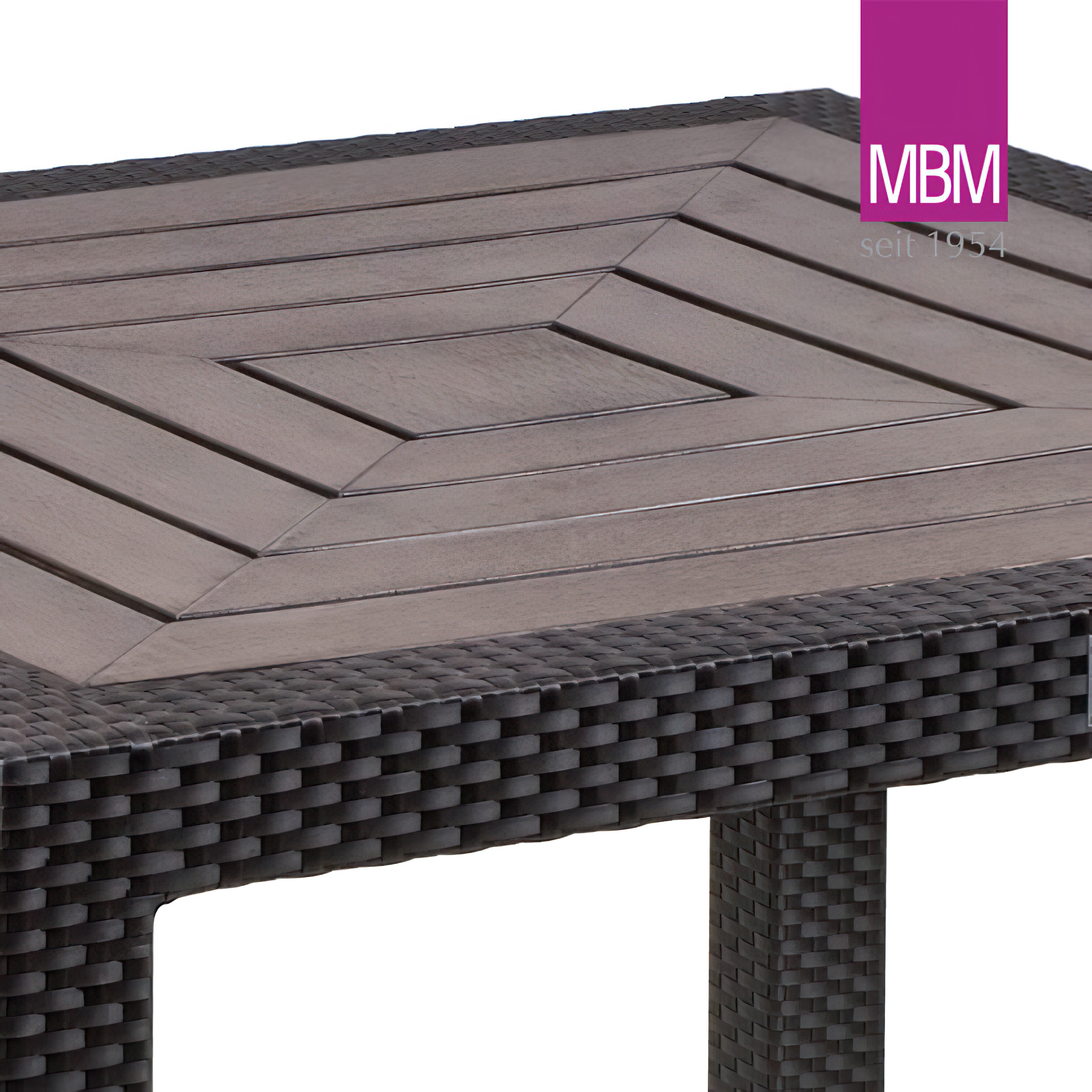 Table à manger d'extérieur de MBM - Alu, Polyrattan & Resysta - 90x90cm - Tisch Bellini