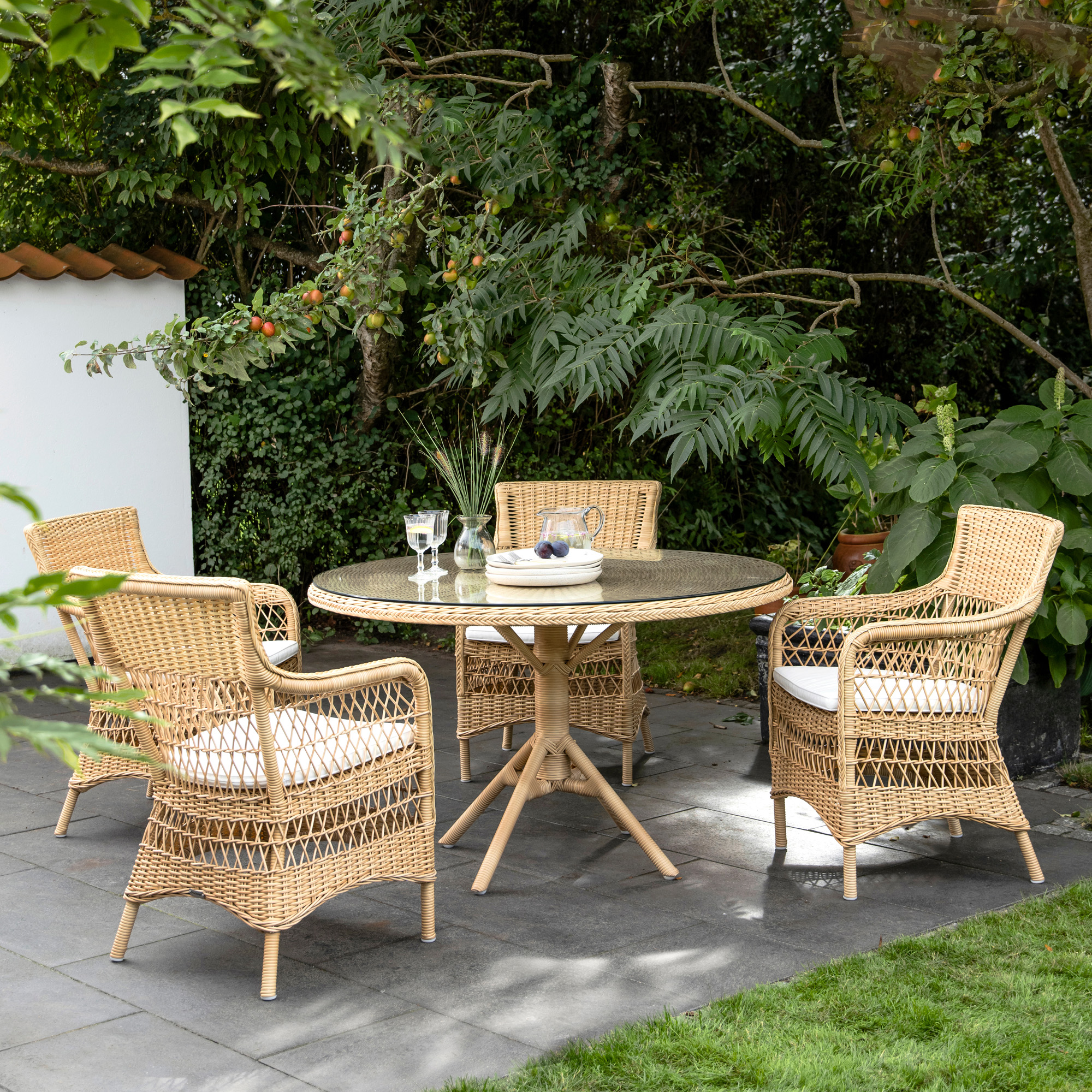 Table de jardin stable en rotin - ronde - Table de jardin Keld / sans plateau en verre