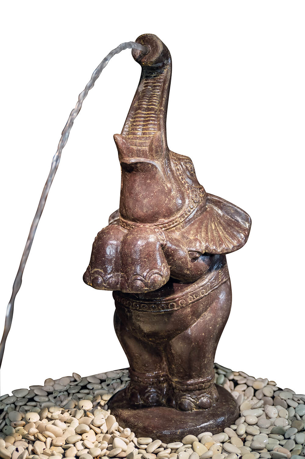 Eléphant en pierre, debout sur ses pattes arrières et crachant de l'eau - Hendra / 60x26x31cm (hxlxp)