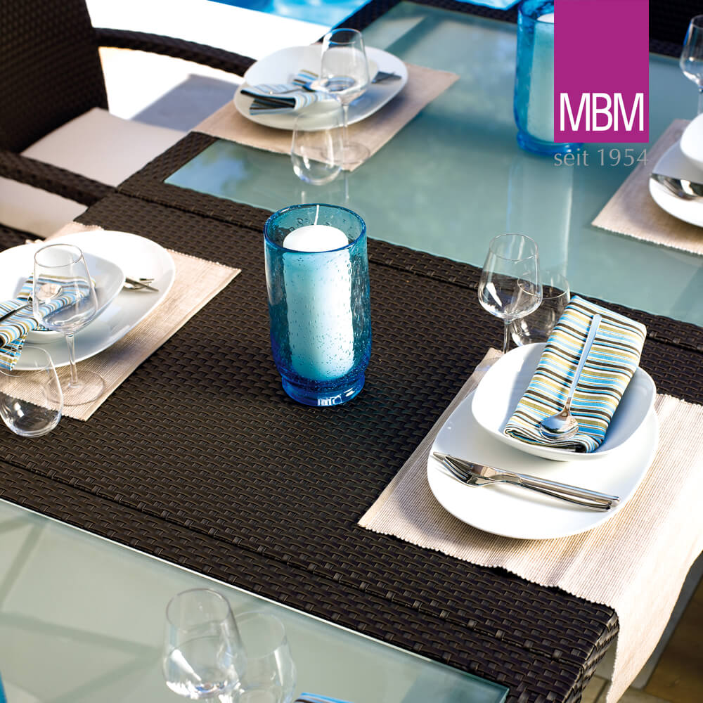 MBM table à rallonge de jardin avec plateau en verre - alu & polyrattan - marron foncé - Table à rallonge Bellini