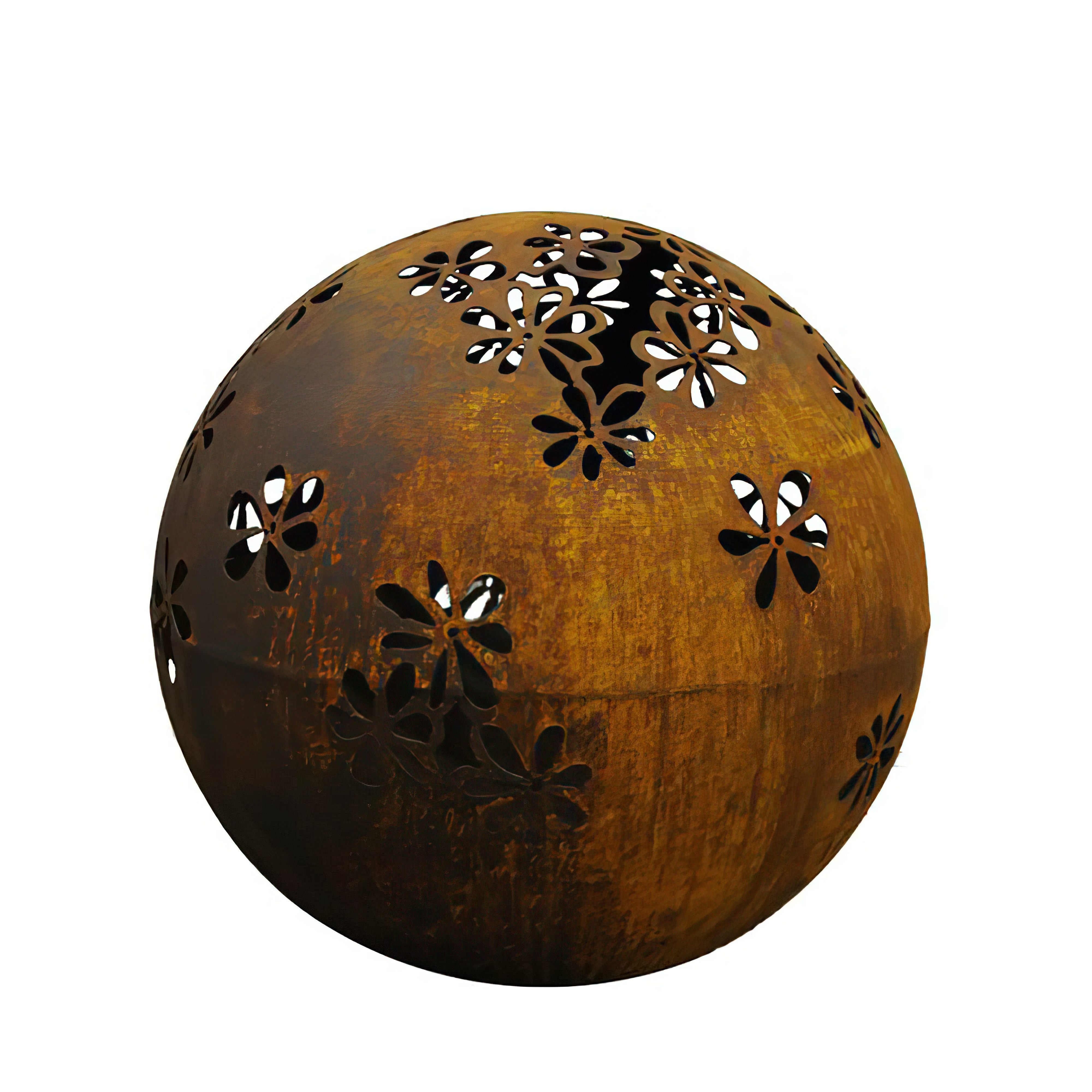 Boule de décoration de jardin en métal rouillé avec motif floral - Pila Flos / 50cm