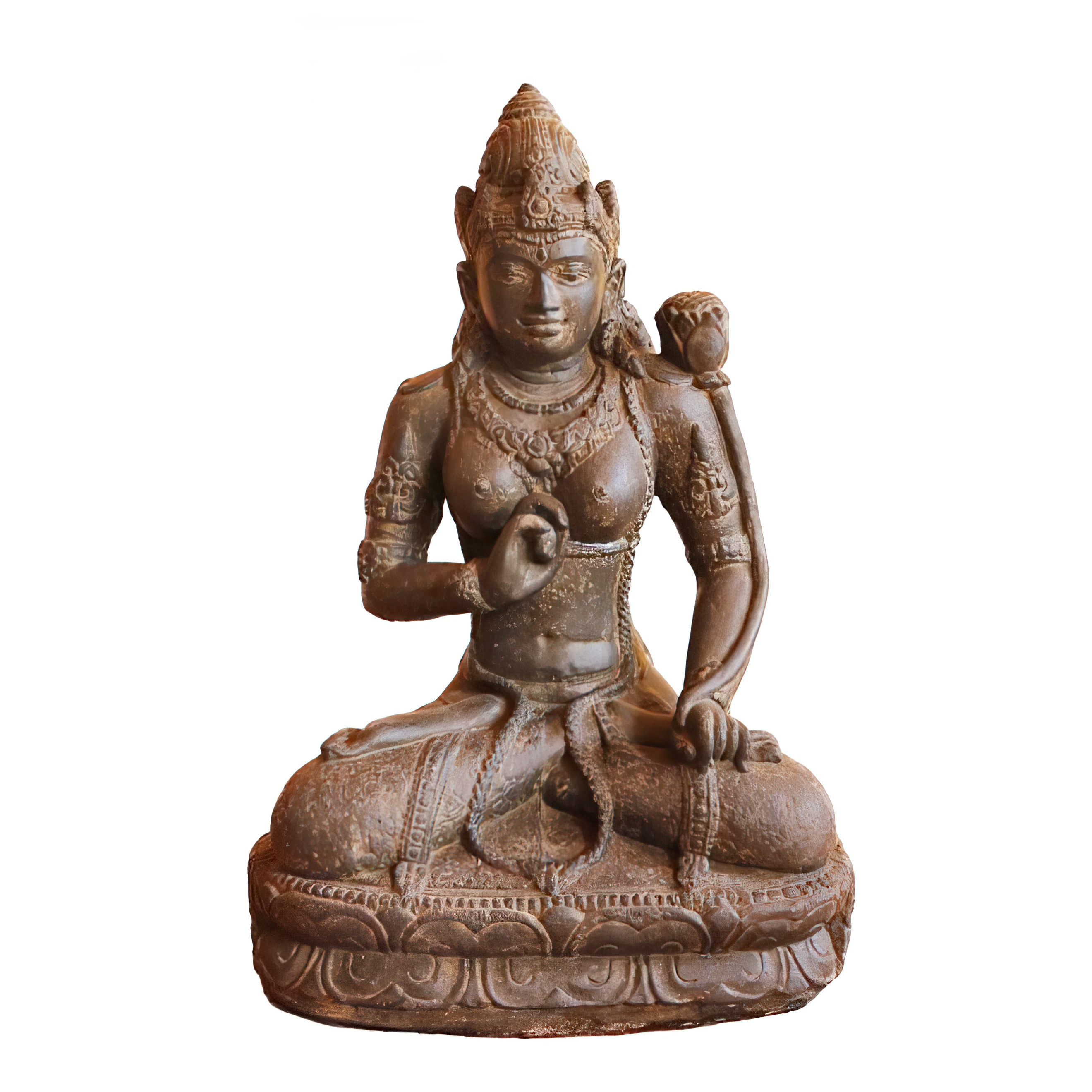 Dewi Tara assise statue en pierre en fonte antique