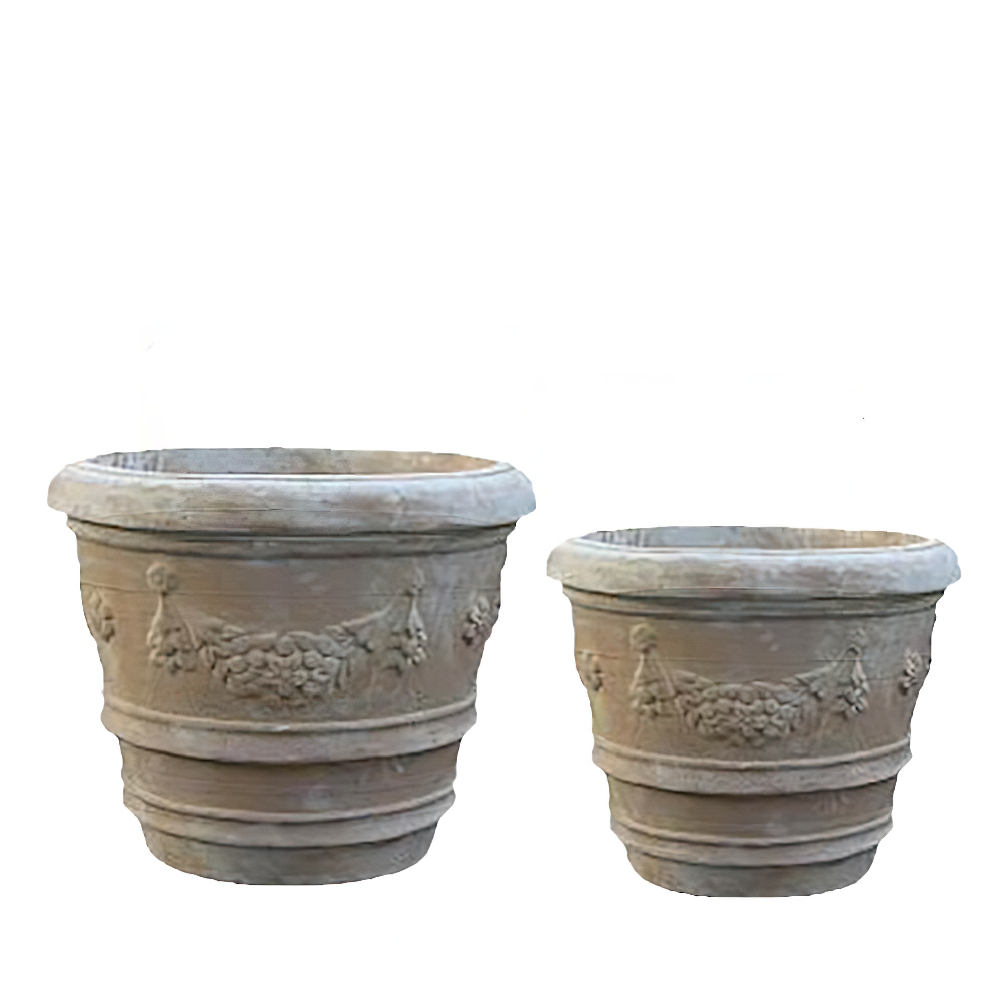 Lot de 2 jardinières joliment décorées - Rondes - Terre cuite - Neila