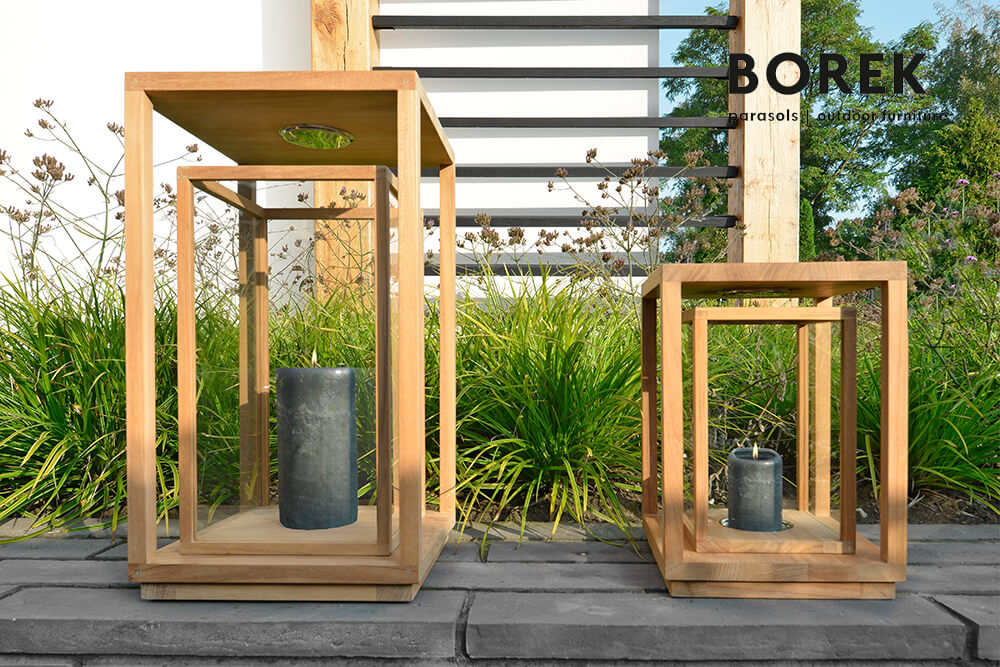 Lanterne en bois Borek hauteur 58cm avec insert en verre - Lanterne Positano