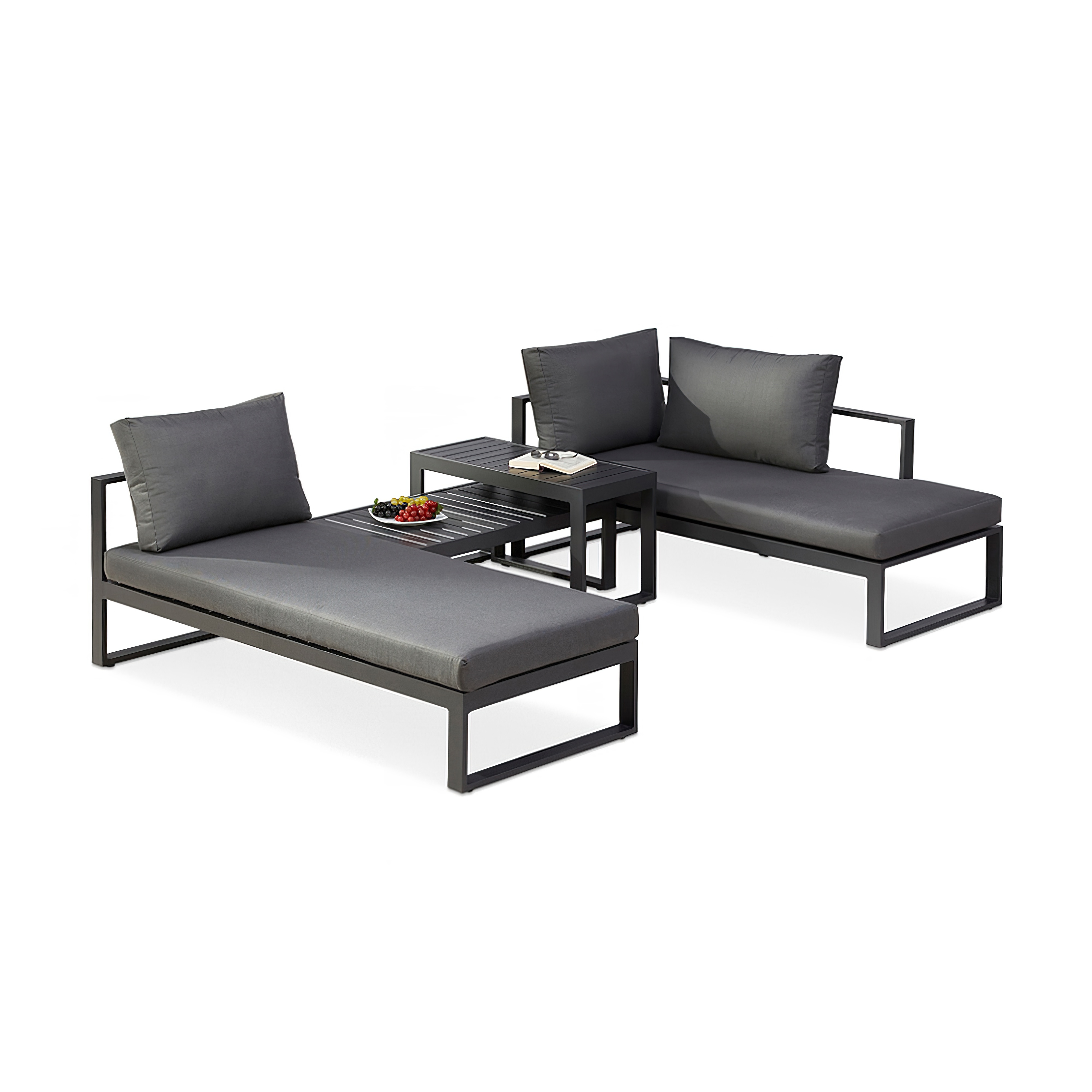 Coin lounge anthracite en aluminium avec coussins d'assise - Novaro