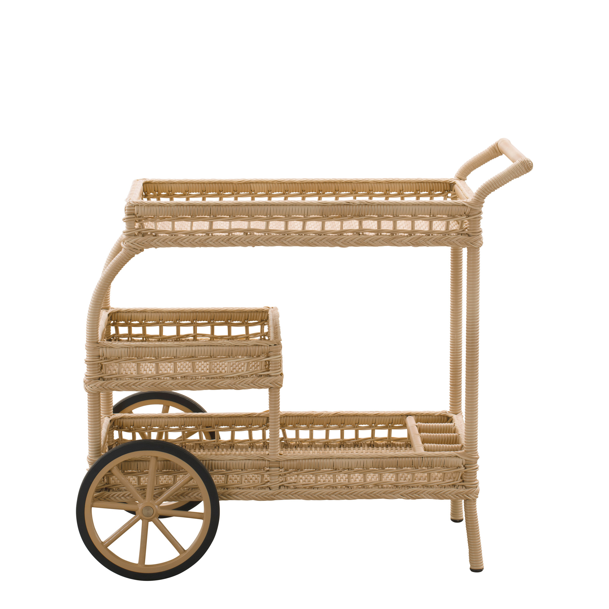 Chariot de service tressé élégant avec roues pour le jardin - Chariot de service Silje