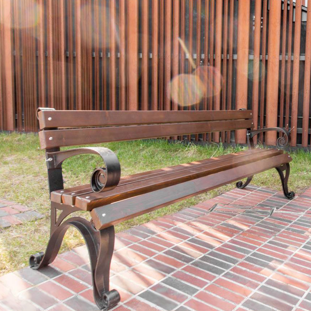 Banc classique en bois et en fonte avec accoudoirs pour le jardin - Elice
