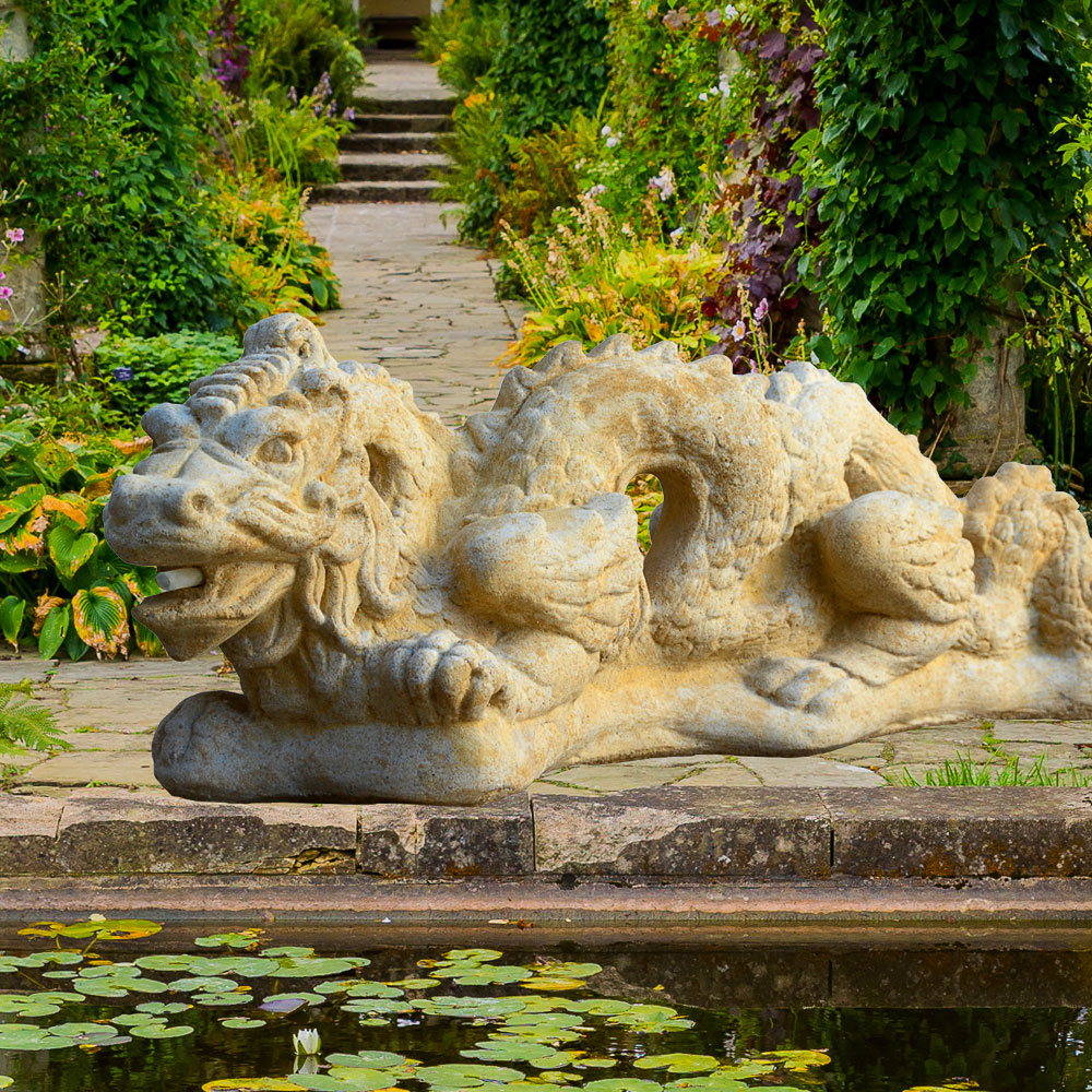 Dragon chinois en pierre figure gargouille - Nie-Long / Portland blanc