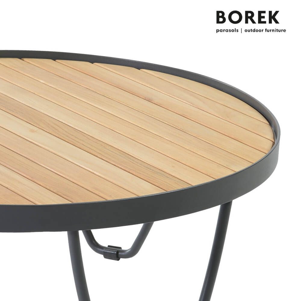 Table basse d'extérieur par Borek - ronde - acier inoxydable et bois de teck - Table basse Pesaro