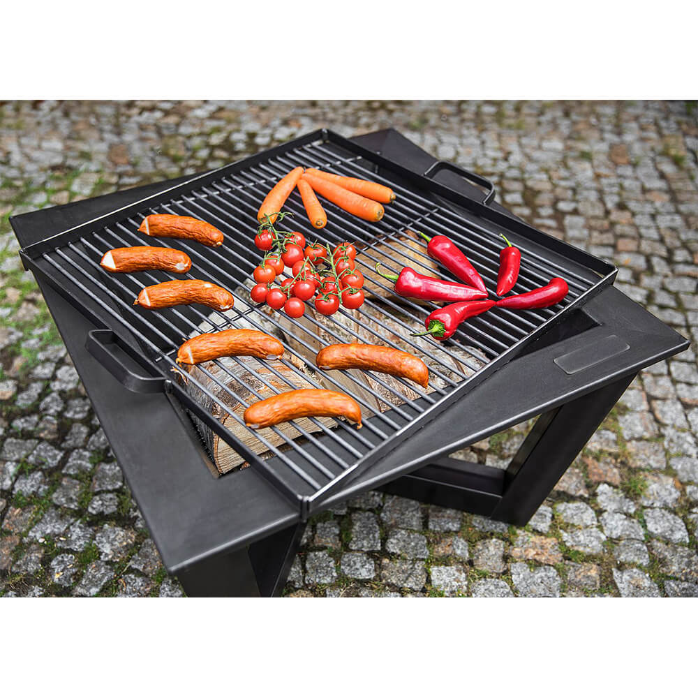 Barbecue de jardin robuste - bac à feu carré avec grille - Acier - Kouza Barbecue de jardin / Grille de cuisson en acier inoxydable